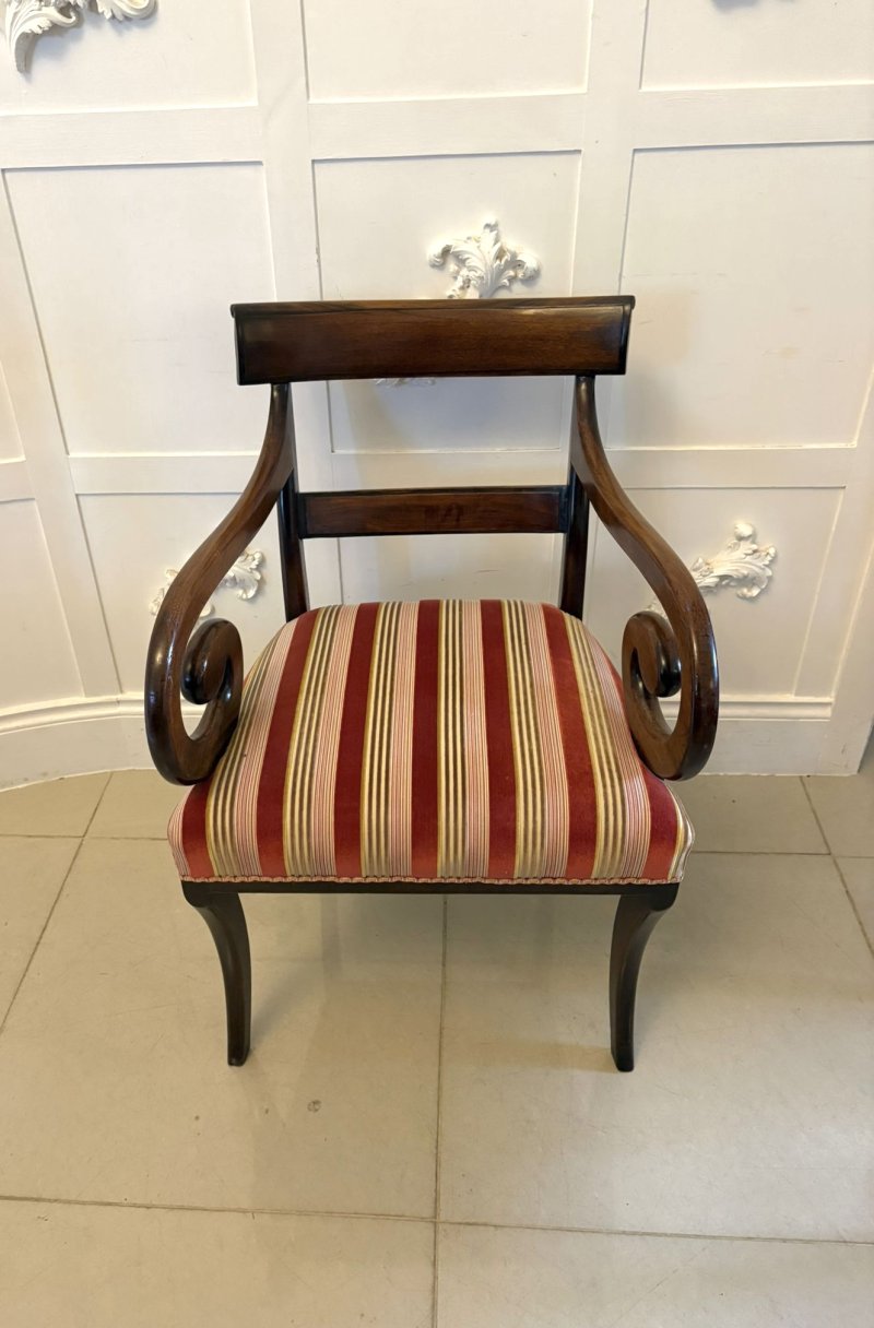 Antique Regency Mahogany Dining Chairs Set of Eight Including Two Carvers Scroll Arms - Image 14